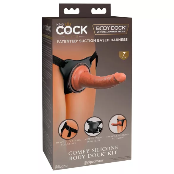 King Cock Elite Comfy - arnés con dildo realista - silicona marrón oscuro