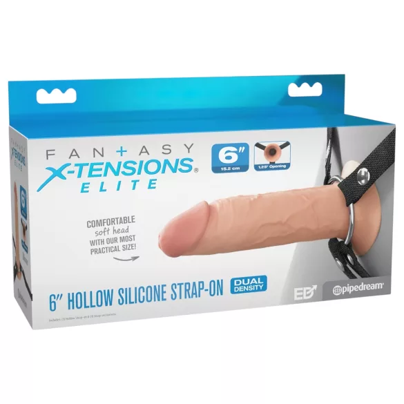 X‑TENSION Elite - consolador hueco con arnés (color natural)