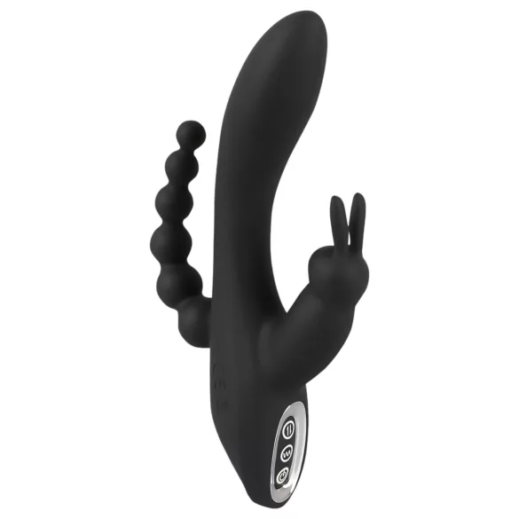 SMILE Triple - vibrador recargable triple impermeable silicona negro
