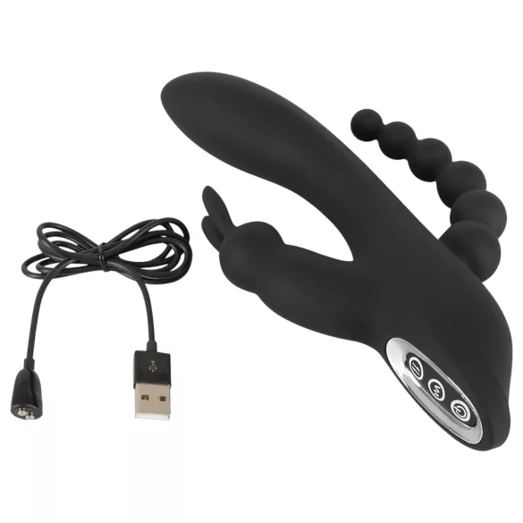 SMILE Triple - vibrador recargable triple impermeable silicona negro
