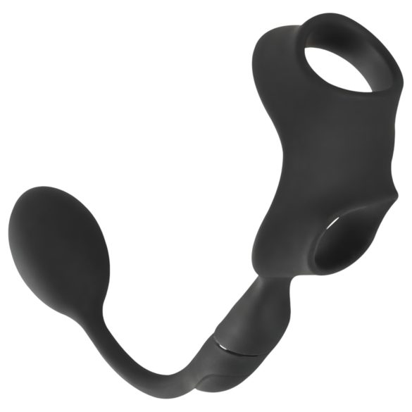Rebel - anillo para pene y testículos con vibrador anal - silicona negra
