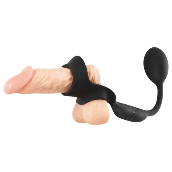 Rebel - anillo para pene y testículos con vibrador anal - silicona negra
