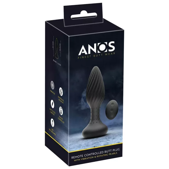 ANOS - vibrador anal rotatorio con cuentas - silicona negra