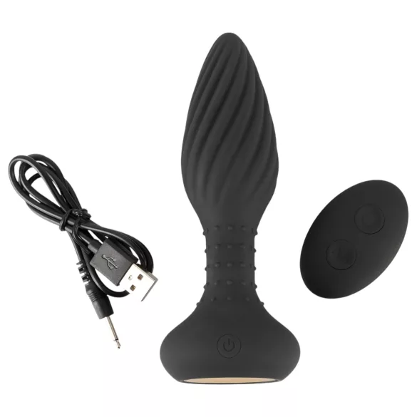 ANOS - vibrador anal rotatorio con cuentas - silicona negra