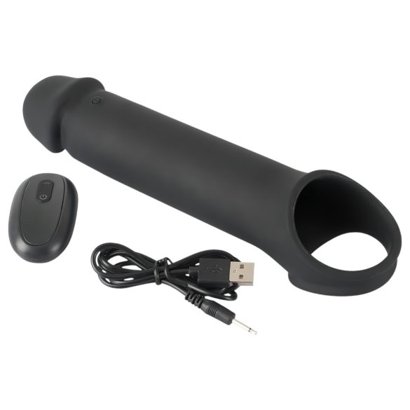 Rebel - funda para pene vibradora recargable con control remoto - silicona negra