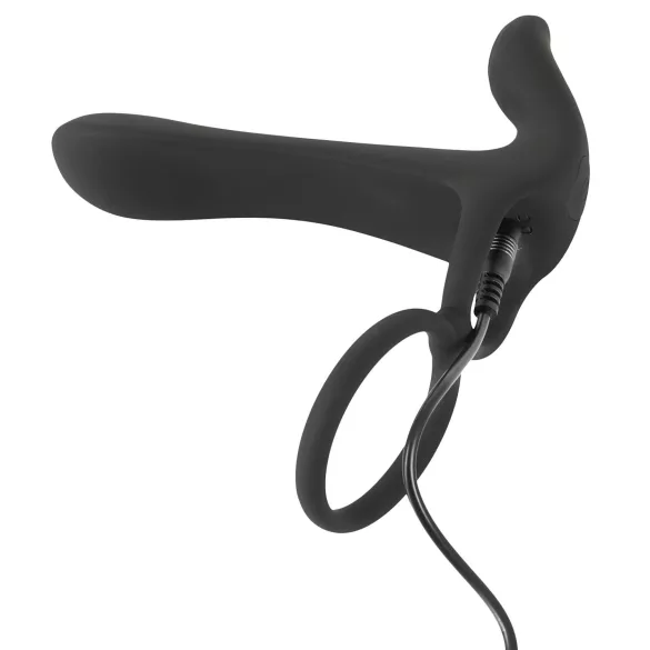 Black Velvets - vibrador pareja y anillo pene recargable 2en1 - silicona negra