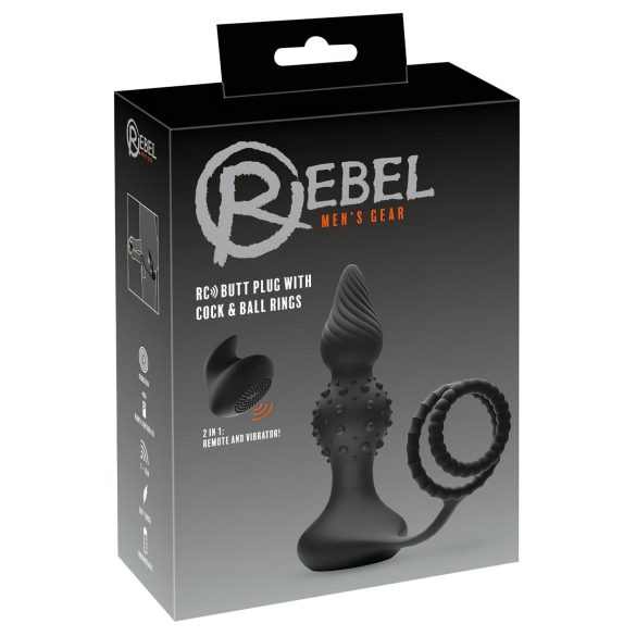 Rebel 2 en 1 - vibrador anal recargable con anillo para pene y radio (negro)