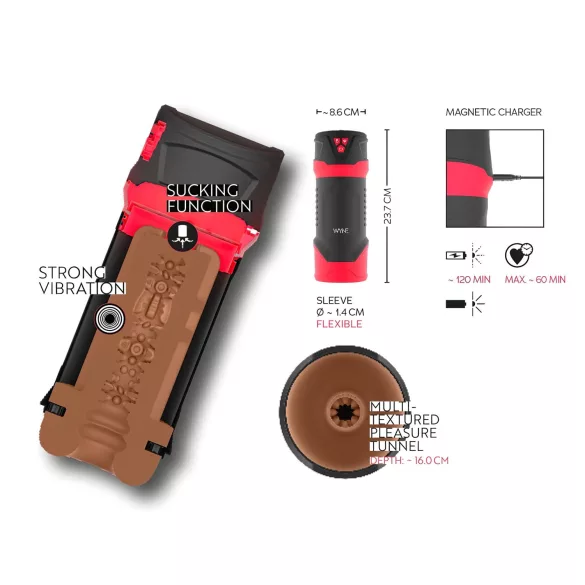 WYNE 01 - masturbador recargable vibrador succionador calefactable negro