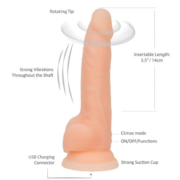 Naked Addiction - vibrador rotativo - realista - 20 cm - color piel