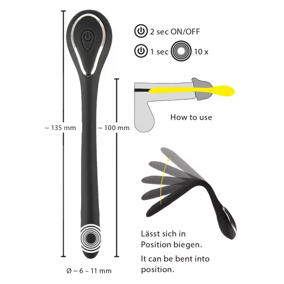 Dilatador uretral para pene - dilatador vibratorio recargable (1 cm, negro)