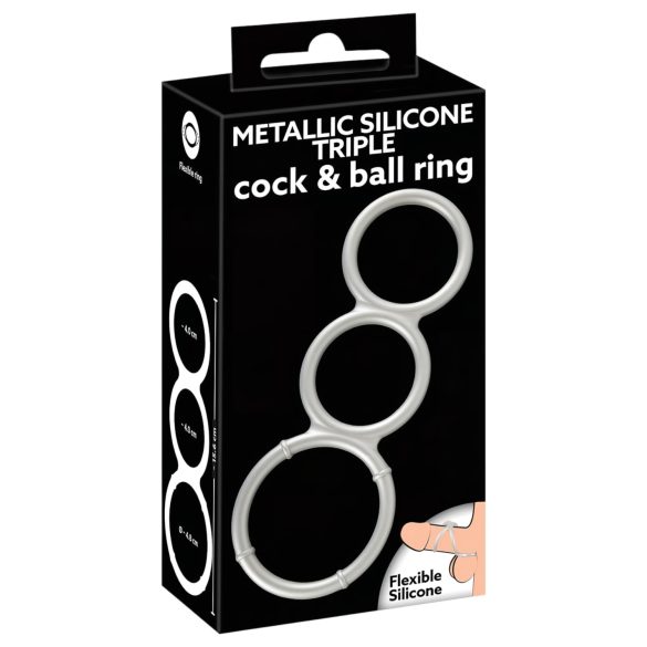 You2Toys - Anillo triple de silicona para pene y testículos (plata)