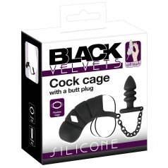   Black Velvets - jaula para pene de silicona con plug anal - negro