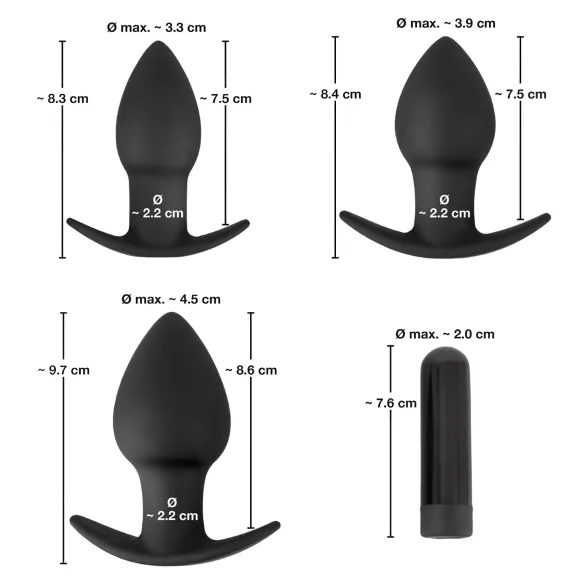 Black Velvets - set de vibrador anal recargable - 3 piezas - negro