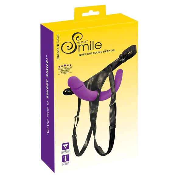 Sonrisa - Doble dildo ajustable con base (morado-negro)