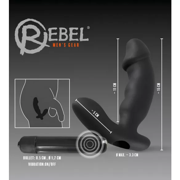 Rebel - vibrador prostático con pene - silicona negra