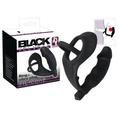   Black Velvet - vibrador anal con anillo pene y testículos (negro)