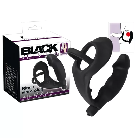 Black Velvets - vibrador anal con anillo para pene y testículos - silicona negra