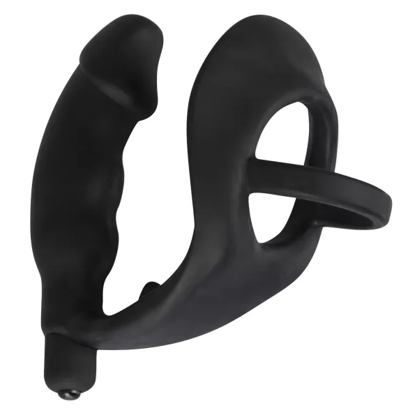 Black Velvets - vibrador anal con anillo para pene y testículos - silicona negra