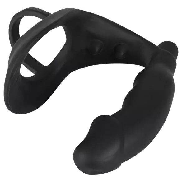 Black Velvets - vibrador anal con anillo para pene y testículos - silicona negra