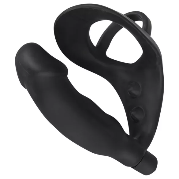 Black Velvets - vibrador anal con anillo para pene y testículos - silicona negra