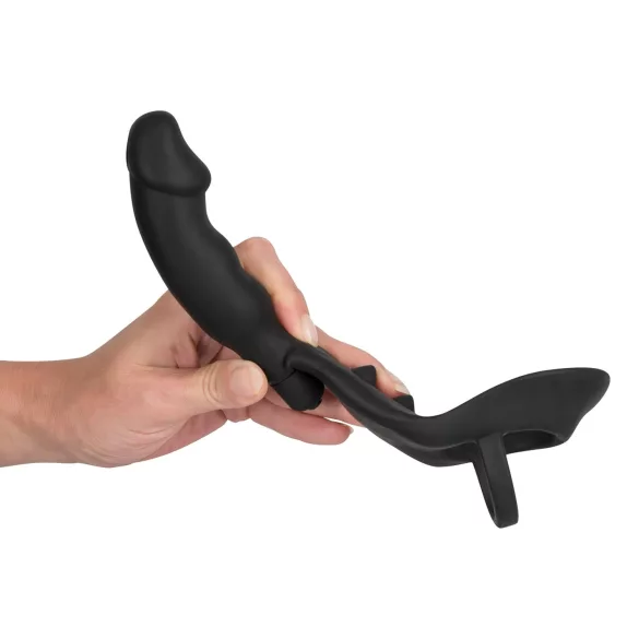 Black Velvets - vibrador anal con anillo para pene y testículos - silicona negra
