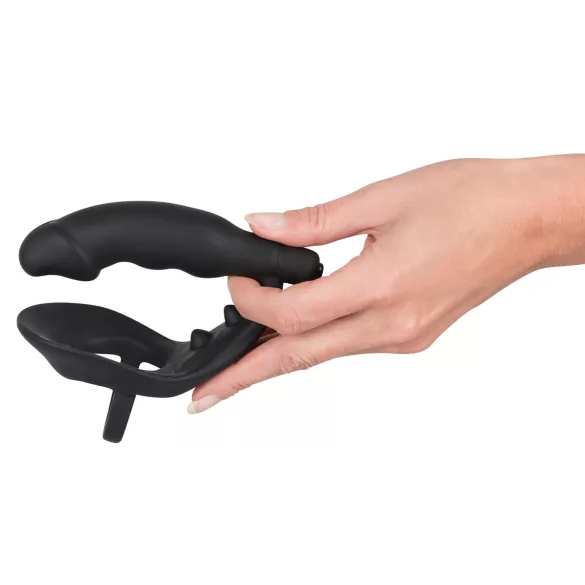 Black Velvets - vibrador anal con anillo para pene y testículos - silicona negra