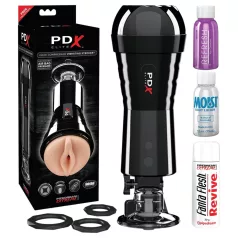   PDX Cock Compressor - masturbador masculino succión y vibración - silicona negra