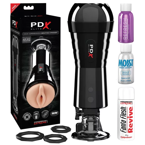 PDX Cock Compressor - masturbador masculino succión y vibración - silicona negra