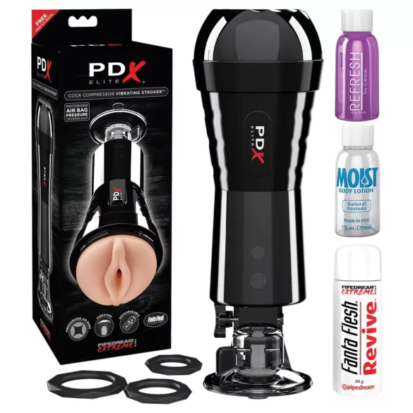 PDX Cock Compressor - masturbador masculino succión y vibración - silicona negra