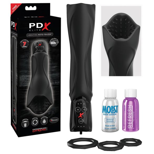 PDX Roto-Teazer - Masturbador impermeable giratorio y vibrador (negro)