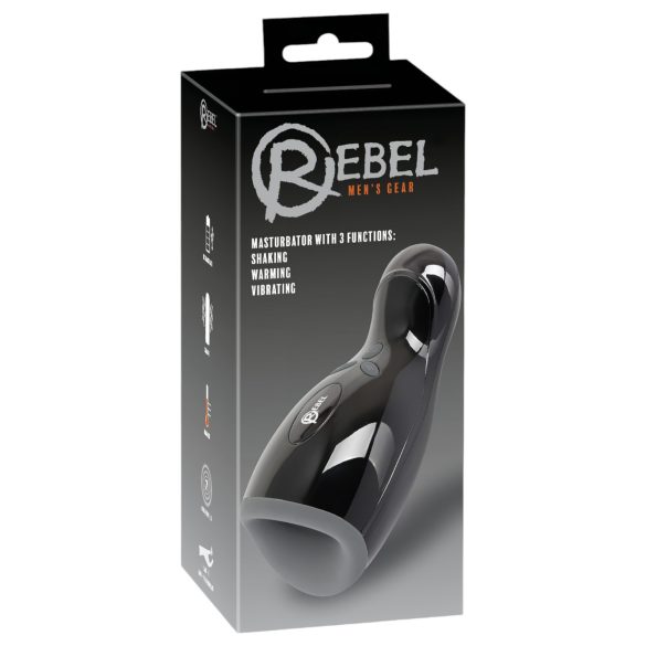 Rebel - Masturbador negro con calefacción, vibración y movimiento ascendiente