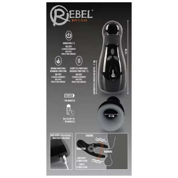 Rebel - masturbador negro con calor, vibración y movimiento arriba-abajo