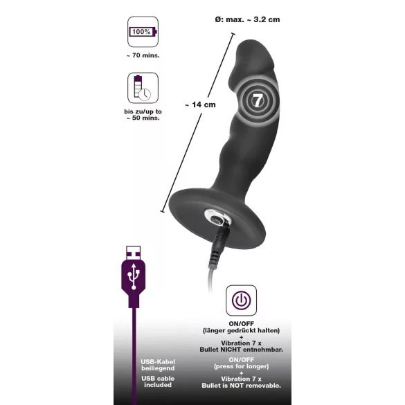 Black Velvets - vibrador anal recargable con pene - silicona negra