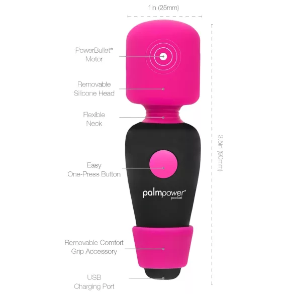 PalmPower - vibrador mini masajeador recargable - silicona rosa-negro
