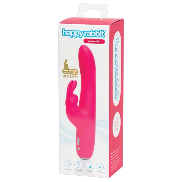 Happyrabbit Curve Slim - Vibrador resistente al agua con estimulador de clítoris (rosa)