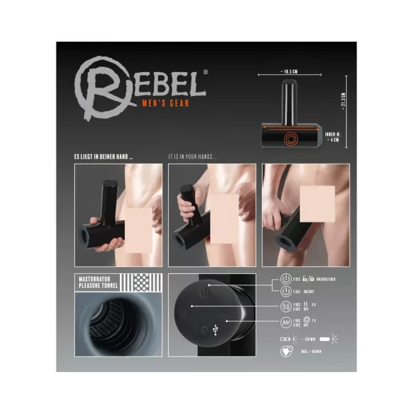 Rebel - masturbador automático vibrador movimiento arriba-abajo negro