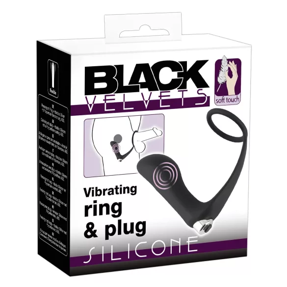 Black Velvets - anillo peneano con vibrador anal - silicona negra