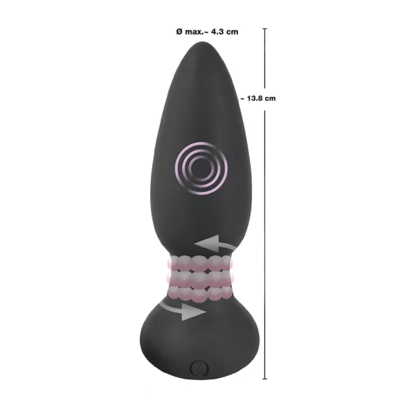 Black Velvets - consolador anal vibrador rotatorio con perlas - silicona negra