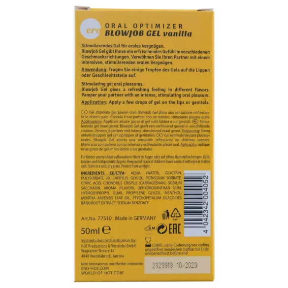 HOT - Gel para sexo oral / lubricante oral - vainilla (50 ml)