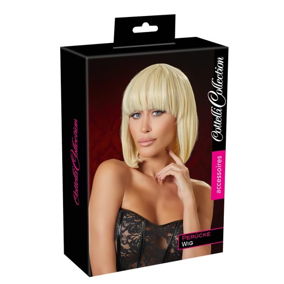 Peluca bob media larga con flequillo (rubia)