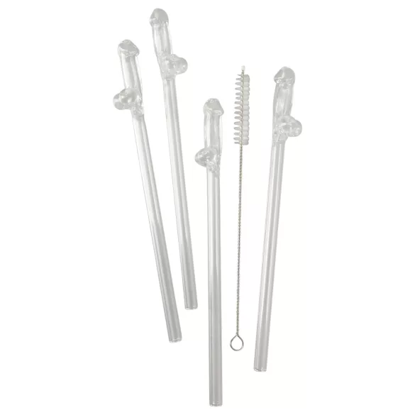 Straw Willy - pajilla con pene - transparente - set de 4 unidades