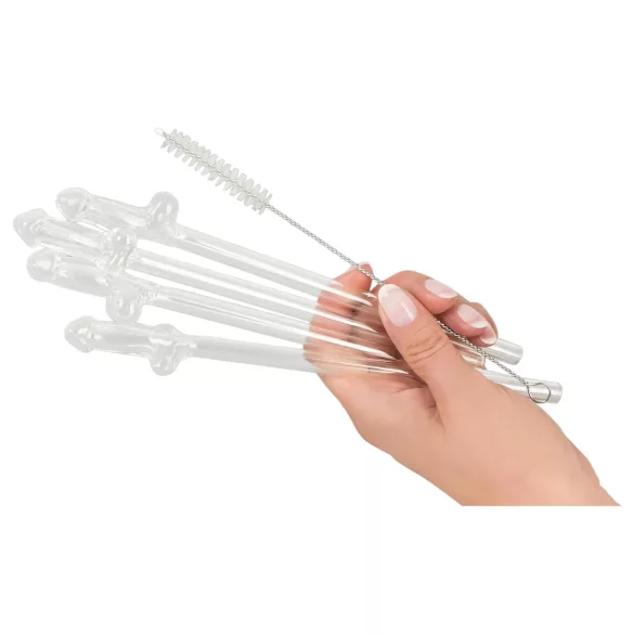 Straw Willy - pajilla con pene - transparente - set de 4 unidades