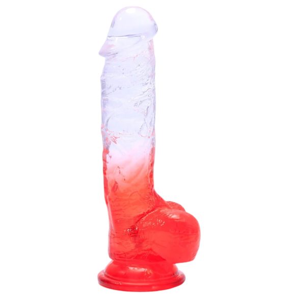 Sunfo - Dildo con ventosa y testículos 21cm (transparente-rojo)