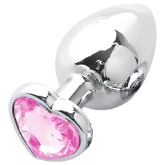 Sunfo - plug anal metálico con gema corazón - plata y rosa