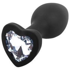   Sunfo - plug anal de silicona con piedra en forma de corazón - negro y blanco