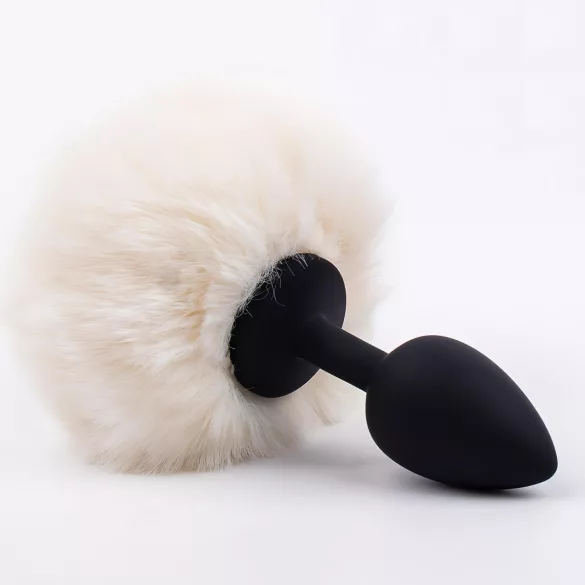 Sunfo - plug anal con cola de conejo - silicona - negro y blanco