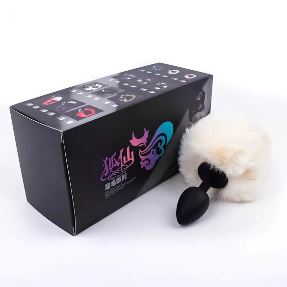 Sunfo - plug anal con cola de conejo - silicona - negro y blanco
