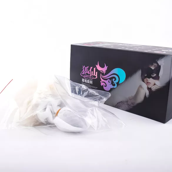 Sunfo - plug anal con cola de conejo - silicona - negro y blanco