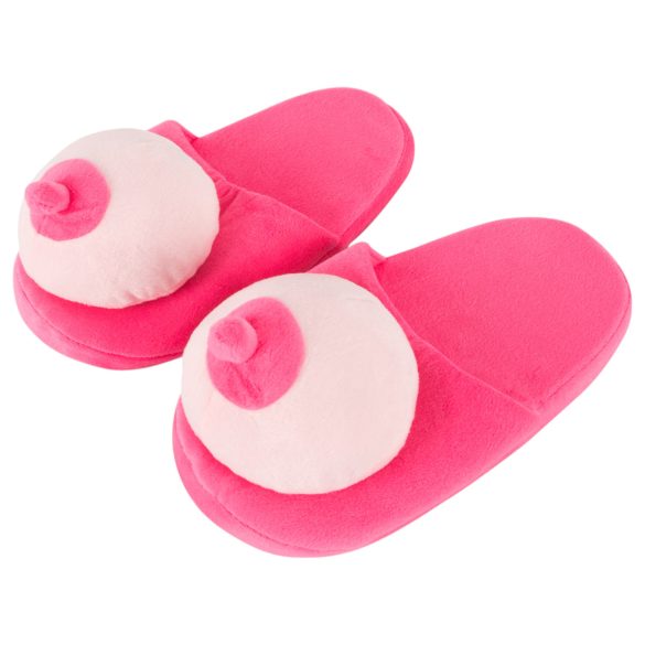 Zapatillas de peluche rosa con forma de pecho