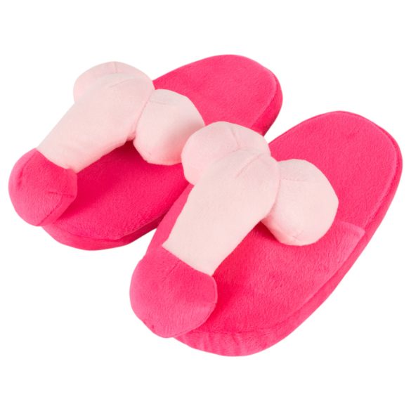 Pantuflas de peluche rosas con forma de pene
